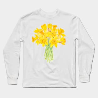 yellow daffodils bouquet watercolor Long Sleeve T-Shirt